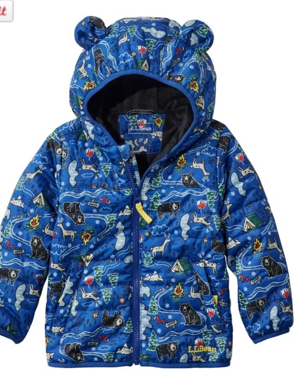L.L. Bean Blue Kids' Hooded Puffer Jacket with Outdoor Print